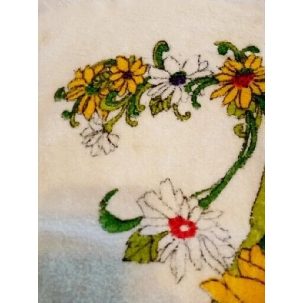 2 Vintage‎ Bath Towels Orange Yellow Floral 60s 70s Cone Made in USA